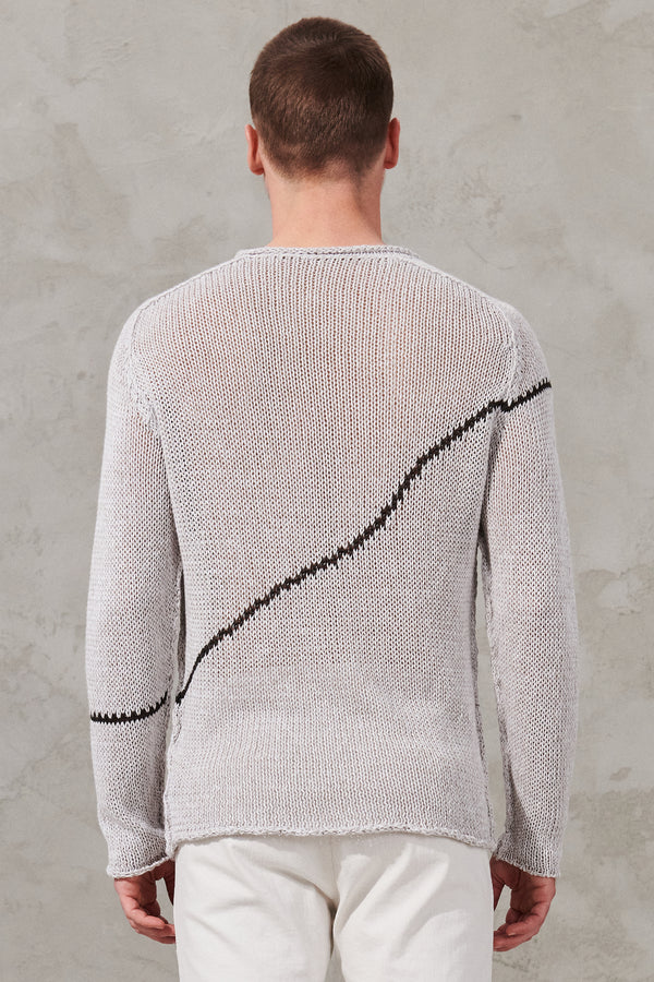 Loose-fit long-sleeve knit in linen and cotton with mouliné effect and contrasting asymmetric detail | 1011.CFUTRW13481.U01