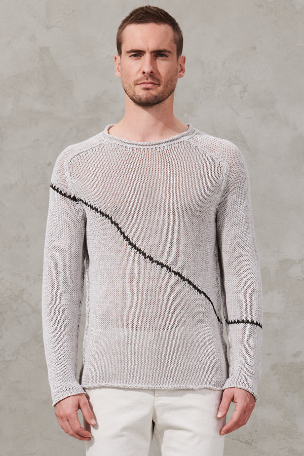 Langarm-shirt im loose fit aus leinen und baumwolle mit mouliné-effekt und asymmetrischem, kontrasti | 1011.CFUTRW13481.U01