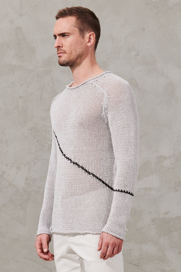 Loose-fit long-sleeve knit in linen and cotton with mouliné effect and contrasting asymmetric detail | 1011.CFUTRW13481.U01