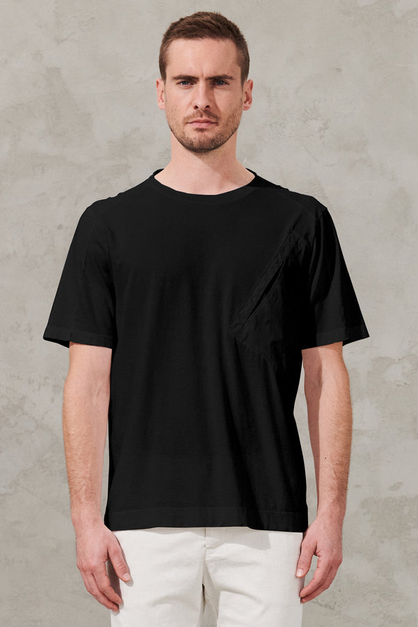 T-shirt coupe brute en jersey de coton et popeline avec application en maille | 1011.CFUTRW1361.U10