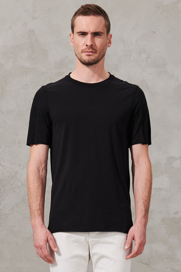 Roundneck long-fit t-shirt in cotton jersey with knit insert | 1011.CFUTRW1364.U10