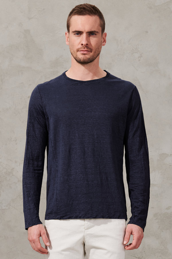 T-shirt regular-fit manica lunga in jersey di canapa con inserto in maglia di lino | 1011.CFUTRW3382.U05