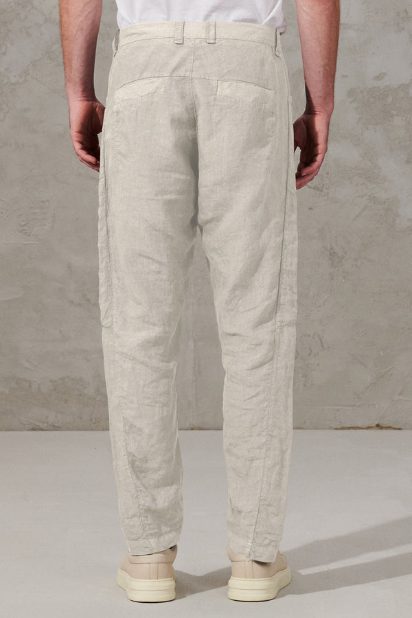 Regular-fit linen trousers with inserts in linen and cotton twill | 1011.CFUTRWD131.U02
