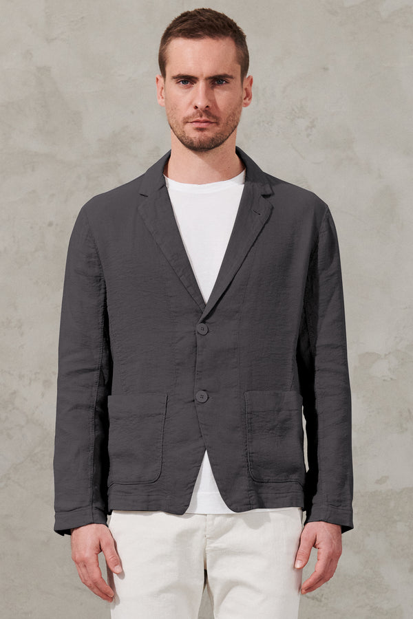 Regular-fit jacket in textured linen and viscose stretch | 1011.CFUTRWH171.U12