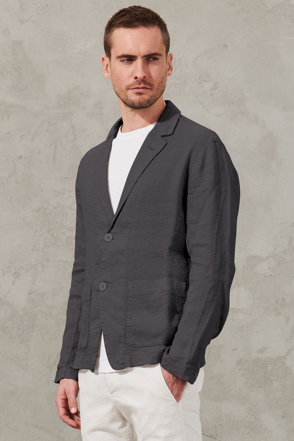 Regular-fit jacket in textured linen and viscose stretch | 1011.CFUTRWH171.U12