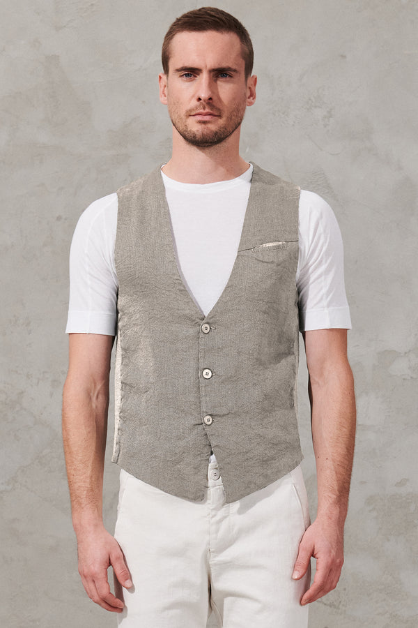 Vest in textured linen and viscose stretch. knitted back | 1011.CFUTRWH172.U02