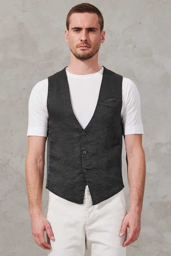 Vest in textured linen and viscose stretch. knitted back | 1011.CFUTRWH172.U12