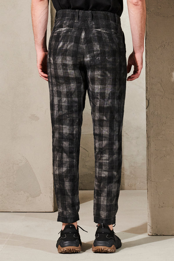 Regular-fit chino trousers taidai effect in checked linen with elastic waistband | 1011.CFUTRWI180EC.U310