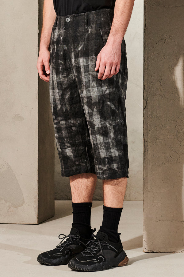 Cropped oversized trousers taidai effect in checked linen | 1011.CFUTRWI185EC.U310