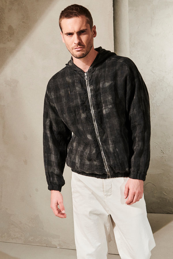 Oversized reversible zipped jacket taidai effect in linen check  outside and shaded on the inside | 1011.CFUTRWI186EC.U310