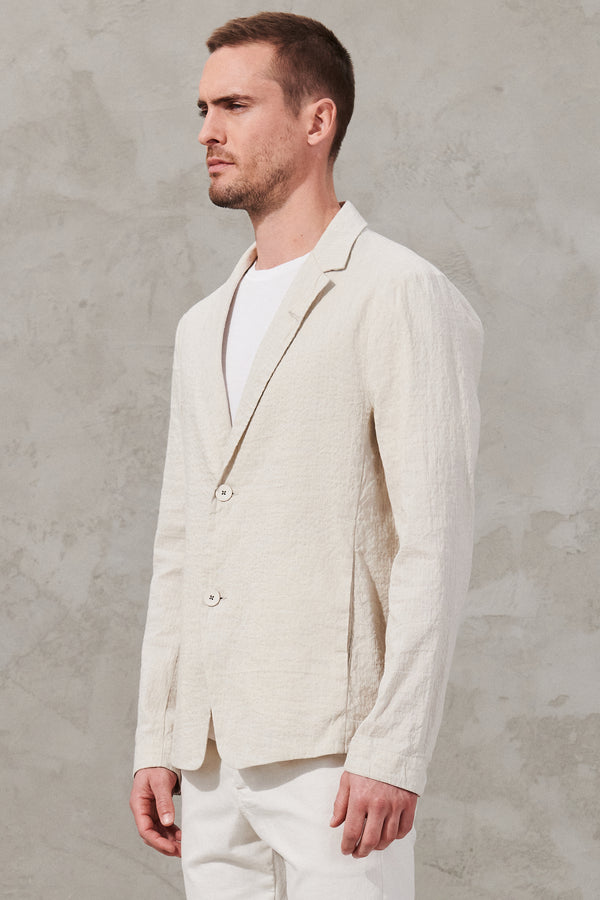 Regular-fit jacket in double-face striped cotton and linen fabric | 1011.CFUTRWJ192.U302
