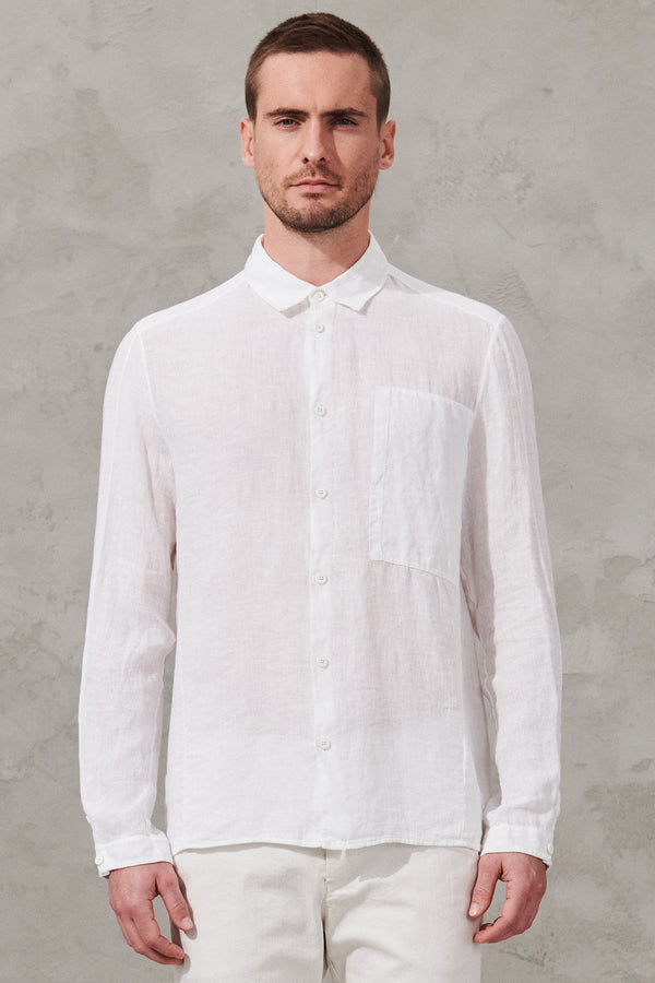 Regular fit linen shirt with patch pocket | 1011.CFUTRWV310.U00