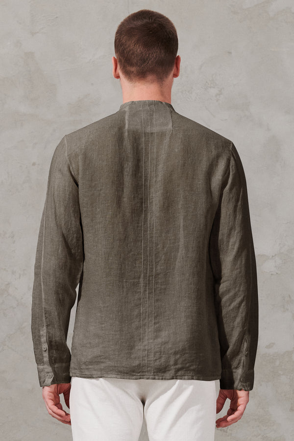 Hemd mit stehkragen im regular fit aus leinen mit einsätzen aus leinenstrick | 1011.CFUTRWV312.U13