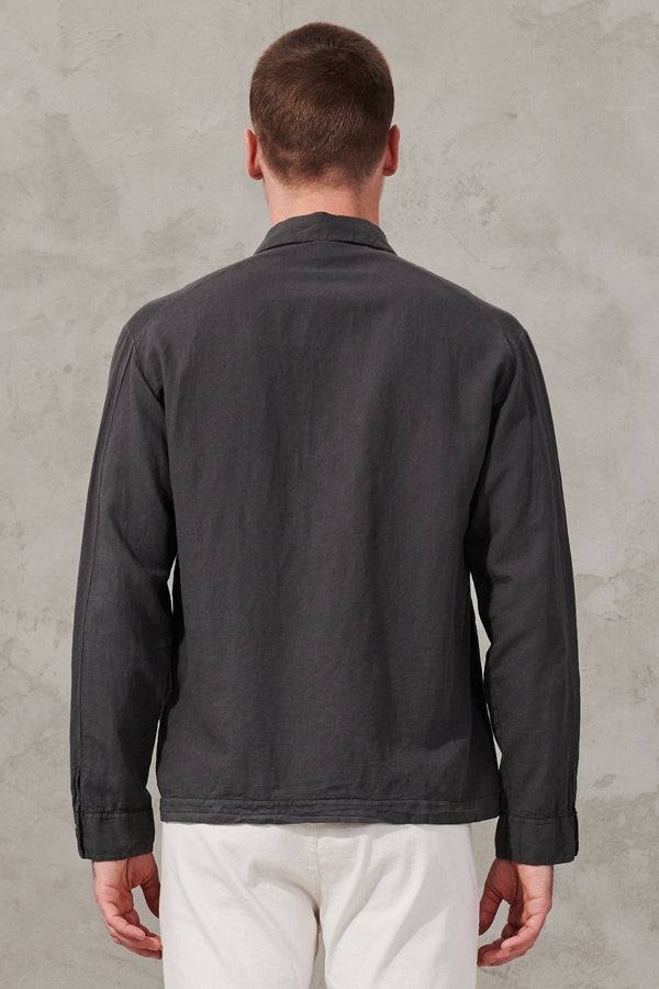Linen-cotton twill overshirt with cotton-knit inserts | 1011.CFUTRWV313.U12