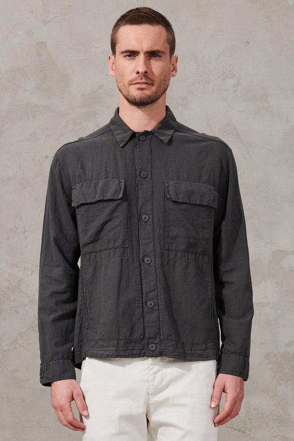Linen-cotton twill overshirt with cotton-knit inserts | 1011.CFUTRWV313.U12