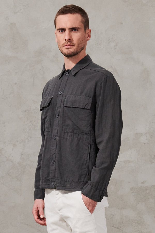 Overshirt in twill di lino cotone con inserti in maglia di cotone | 1011.CFUTRWV313.U12