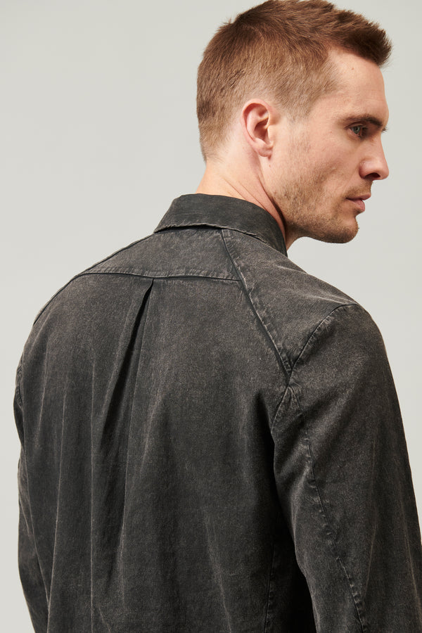 Camicia fade aspetto denim regular-fit microarmaturato di cotone e lino con taschino a toppa | 1013.CFUTRYU300S.U201