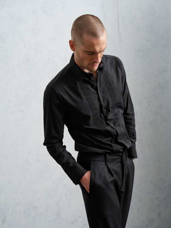 Camicia regular-fit in popeline di cotone elasticizzato con inserti in fettuccia | 1019.CFUTRET292.U10