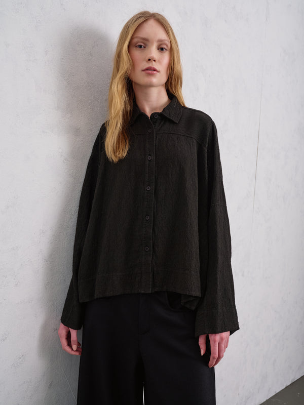 Camicia ampia a kimono in misto viscosa, lino e lana a righe | 1019.CFDTREC120.04