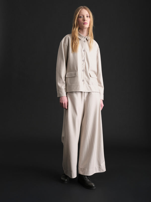 Giacca/camicia in panno di lana leggero gessato, mano cashmere | 1019.CFDTREW320.21