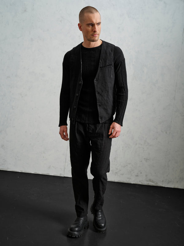 Gilet regular-fit in gessato di misto cotone impreziosita da ricami a mano | 1019.CFUTREI183.U310