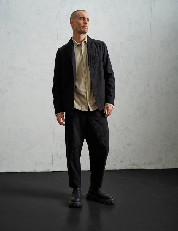 Pantalon tobi loose en tissu rayé et chiné de coton mélangé avec détails faits main | 1019.CFUTREI181.U310