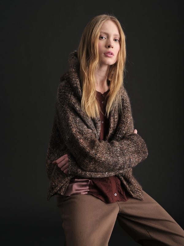 Cardigan con cappuccio in misto alpaca a fasce bicolore | 1019.CFDTRE17522.06