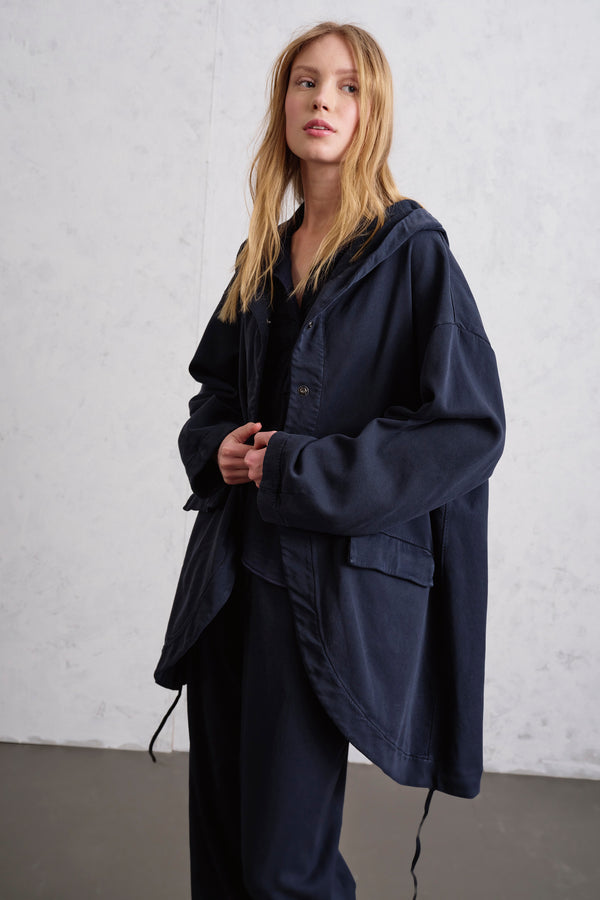 Giacca/felpa lunga con cappuccio linea over in tencel e cotone stretch | 1019.CFDTREN234.05