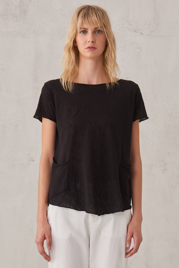 T-shirt aus baumwollstrick mit flammé-struktur und kleiner tasche | 1008.CFDTRT5401.10