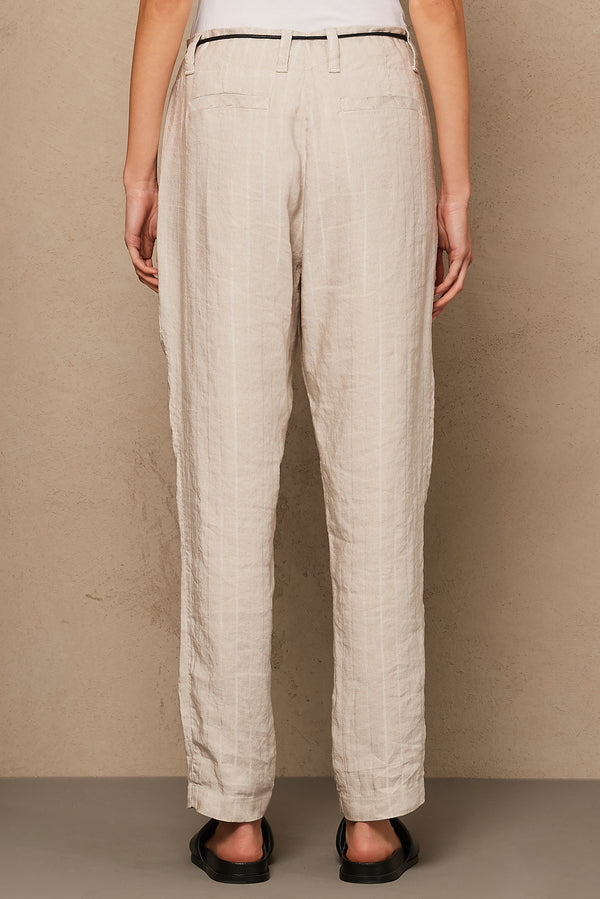 Pantalone comfort fit in misto lino rigato con cinturina in corda cerata | 1005.CFDTRQA102.121