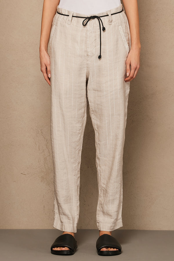 Pantalone comfort fit in misto lino rigato con cinturina in corda cerata | 1005.CFDTRQA102.121