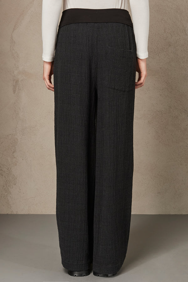 Viscose and wool checked palazzo trousers with embossed effect | 1007.CFDTRSA102.13