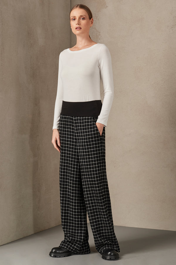 Wool blend checked palazzo trousers with embossed effect | 1007.CFDTRSB111.10