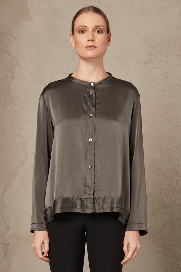 Stretch satin silk shirt with band collar and coulisse | 1007.CFDTRSL211.16