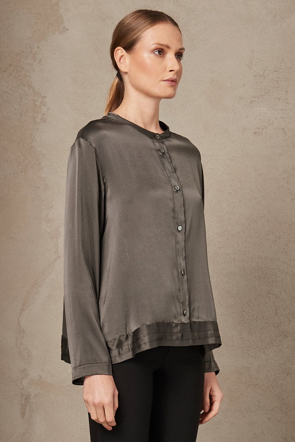 Stretch satin silk shirt with band collar and coulisse | 1007.CFDTRSL211.16