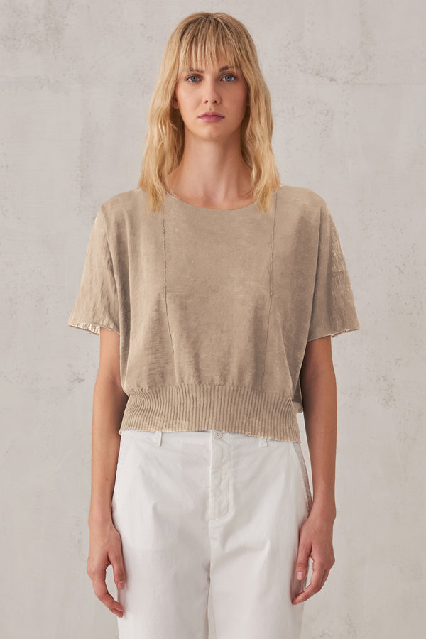 Weit verlaufendes t-shirt aus baumwollstrick mit flammé-struktur | 1008.CFDTRT5403.21