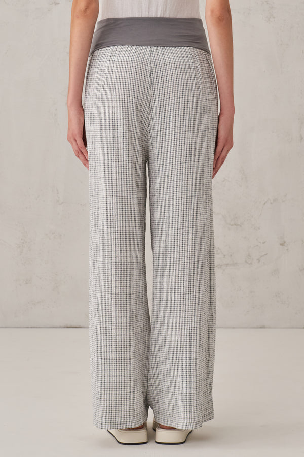 Stretch viscose and cotton checked palazzo trousers. foldable jersey band | 1008.CFDTRTA101.101