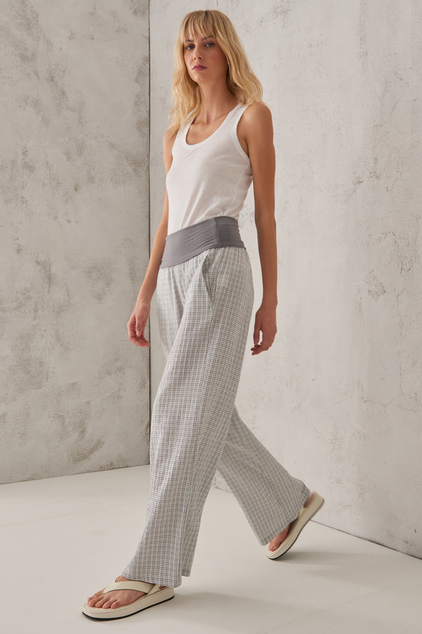 Stretch viscose and cotton checked palazzo trousers. foldable jersey band | 1008.CFDTRTA101.101