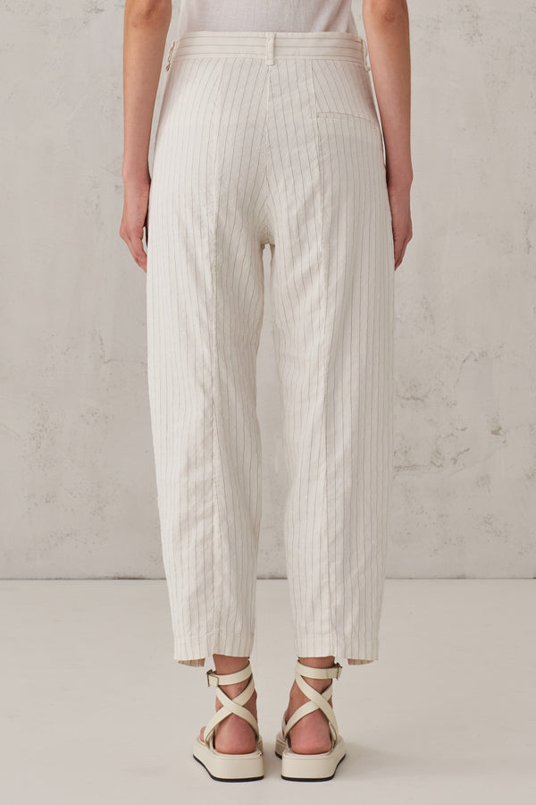 Pantalone comfort fit in misto lino e viscosa stretch gessato | 1008.CFDTRTB111.101