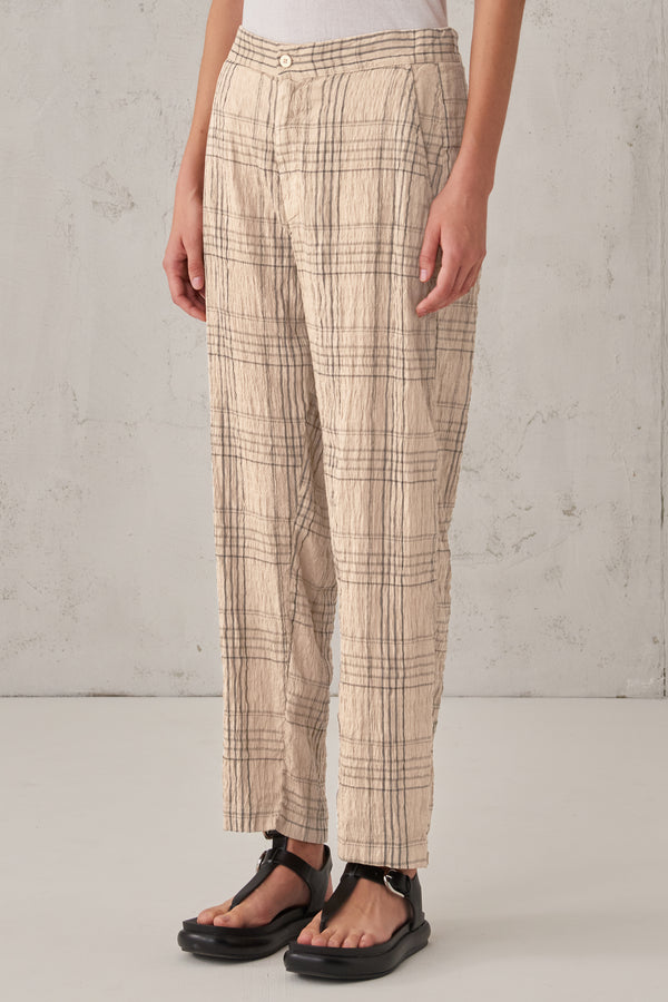 Checked comfort-fit trousers in embossed linen-cotton blend fabric | 1008.CFDTRTC121.21
