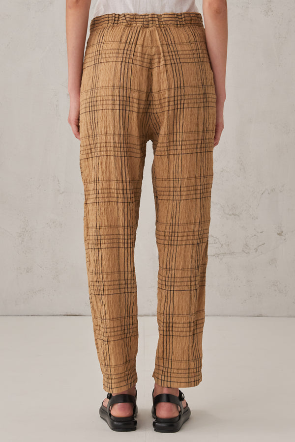 Checked comfort-fit trousers in embossed linen-cotton blend fabric | 1008.CFDTRTC121.22