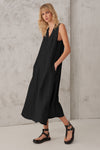 Long linen dress with pockets and viscose georgette inserts | 1008.CFDTRTD135.10