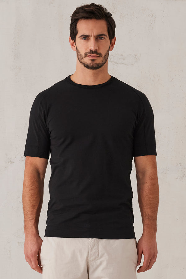 Roundneck regular-fit t-shirt in cotton jersey. collar edge in cotton and linen knit. | 1008.CFUTRT1360.U10