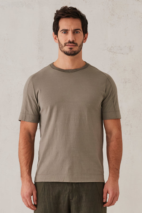 Roundneck regular-fit t-shirt in cotton jersey. collar edge in cotton and linen knit. | 1008.CFUTRT1360.U13