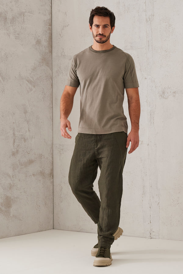 Roundneck regular-fit t-shirt in cotton jersey. collar edge in cotton and linen knit. | 1008.CFUTRT1360.U13