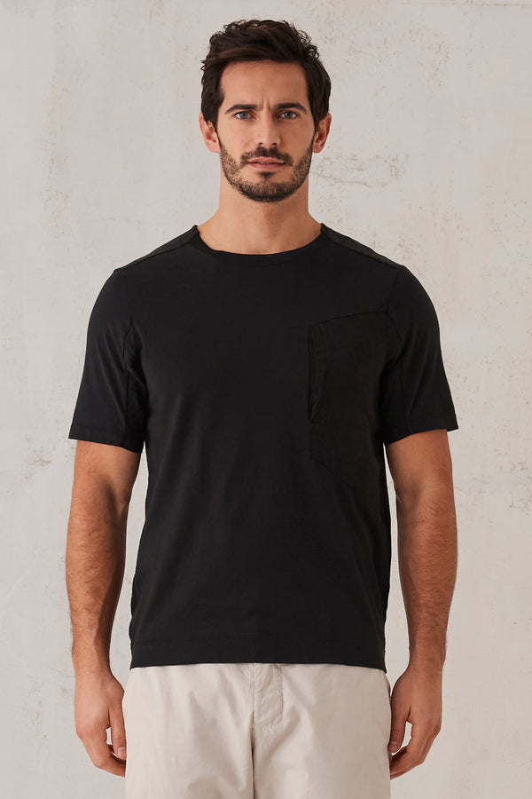 T-shirt im regular fit mit rundhalsausschnitt aus baumwolljersey mit leineneinsätzen | 1008.CFUTRT1363.U10