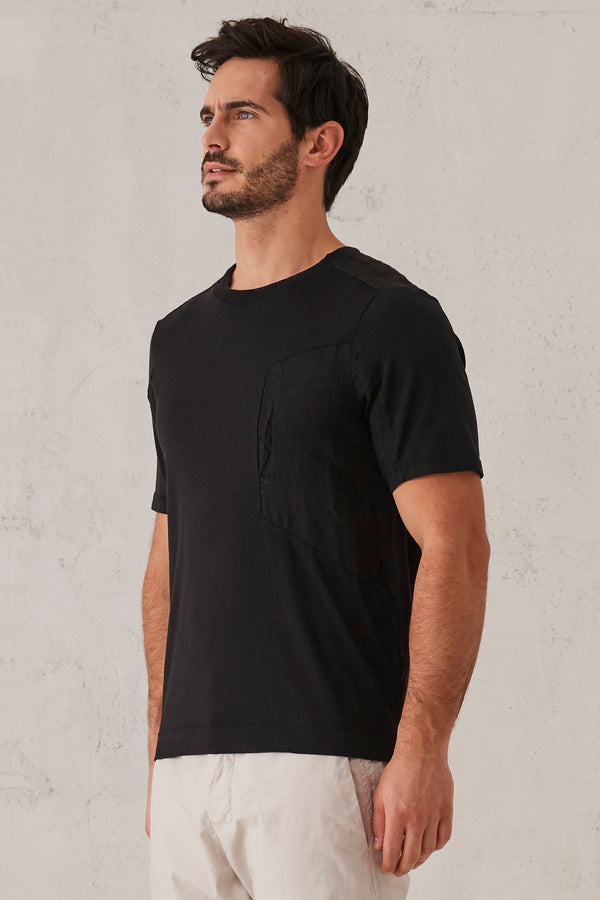 T-shirt girocollo regular-fit in jersey di cotone con inserti in lino | 1008.CFUTRT1363.U10