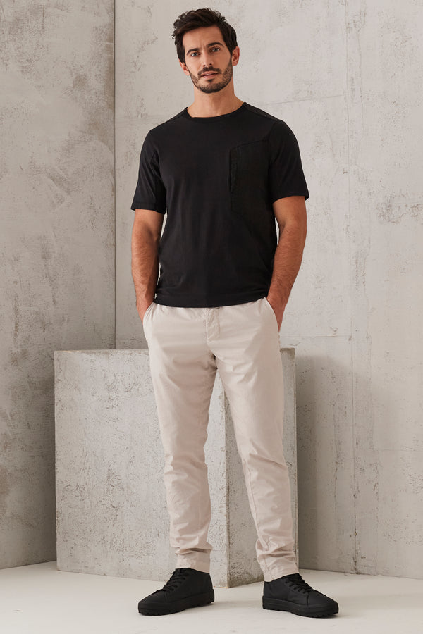 T-shirt girocollo regular-fit in jersey di cotone con inserti in lino | 1008.CFUTRT1363.U10