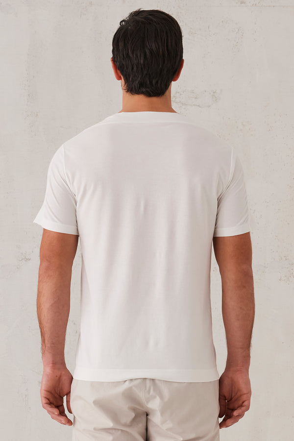 T-shirt serafino regular-fit in jersey di cotone crepe con inserti in maglia nelle spalle e maniche | 1008.CFUTRT4390.U00
