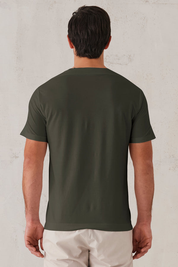 T-shirt serafino regular-fit in jersey di cotone crepe con inserti in maglia nelle spalle e maniche | 1008.CFUTRT4390.U09